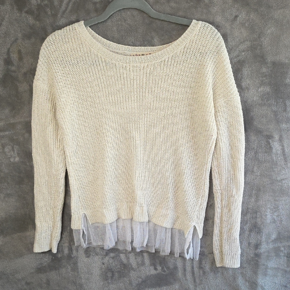 Pink Republic Cream Sweater with Sheer Hem